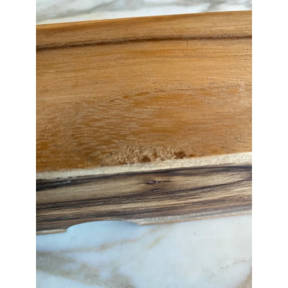 Wooden Storage Box Brown 3-Compartment Trinket Organizer MCM Style